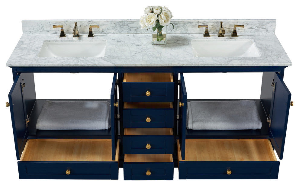 Audrey Vanity Set, Heritage Blue, 72", Gold Hardware, No Mirror