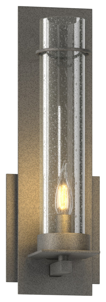 New Town Wall Sconce, Natural Iron, Seeded Clear Glass