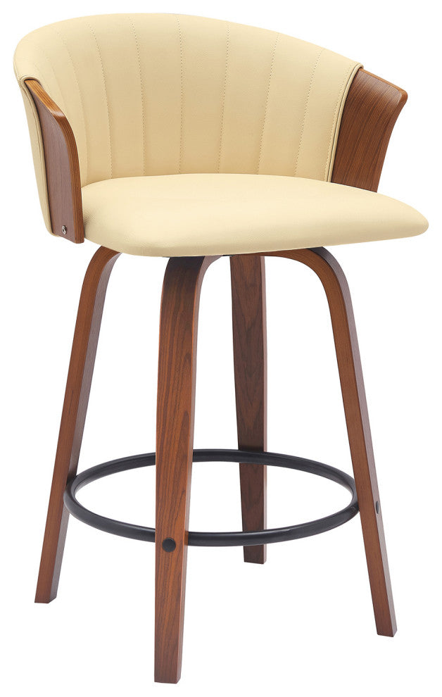 Diana 26" Swivel Walnut Wood Counter Stool, Cream Faux Leather, 26