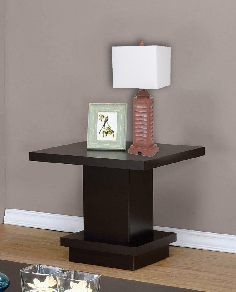 Set of 2 Light Red Louver Base Table Lamps With USB