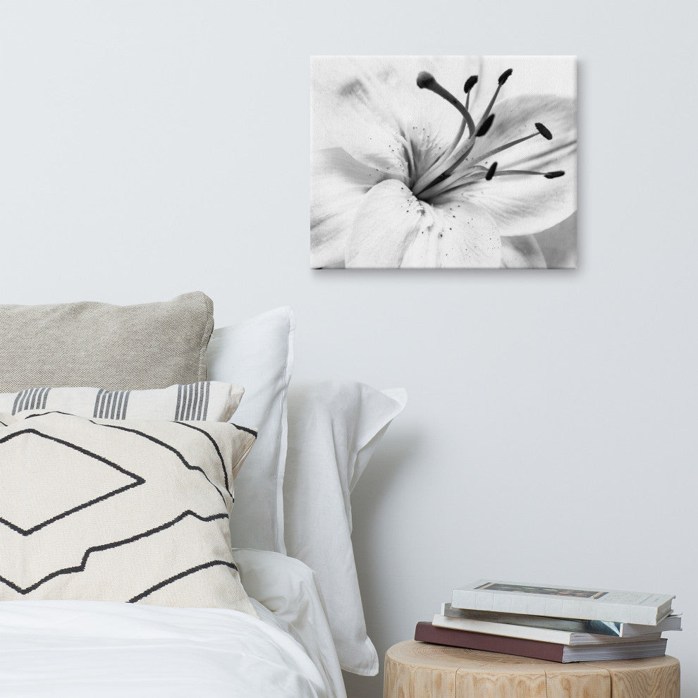 Grey Floral Canvas: High-key Lily Floral Nature Photo Wall Art Print, 16" X 20"