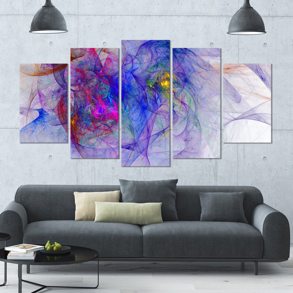 Blue Mystic Psychedelic Texture, Contemporary Art on Canvas, 60"x32", 5 Panels