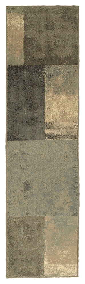 Brown and Gray Abstract Marble Squares Indoor Runner Rug