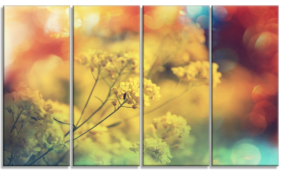 Light Little Yellow Flowers Background, Flower Canvas Print, 48"x28", 4 Panels