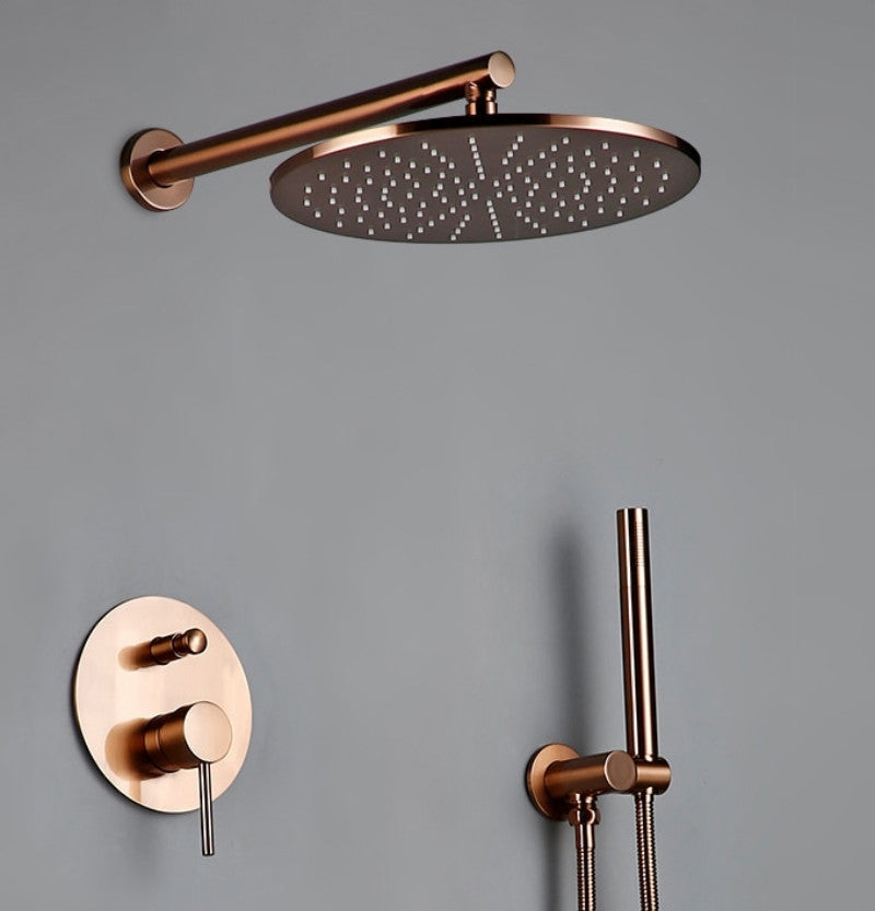 Solid Brass Rose Gold Shower Faucet Set With Handheld Shower