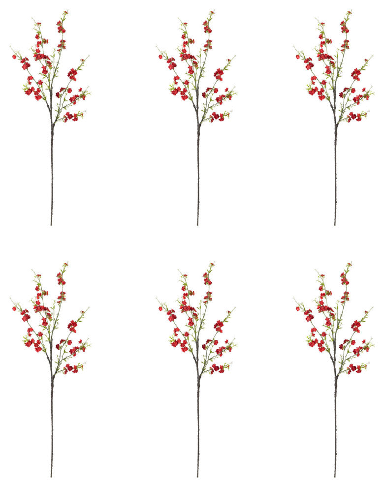 38" Cherry Blossom Artificial Flower, Set of 6, Red