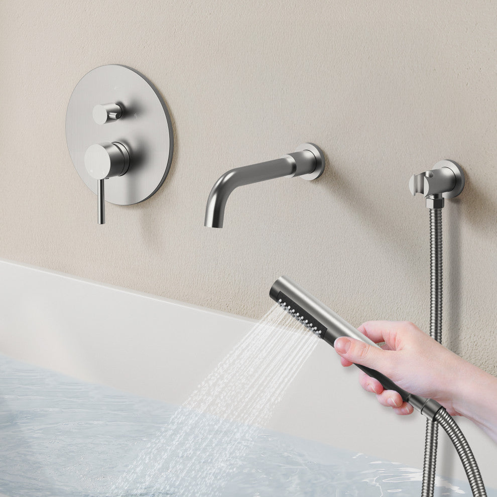 Wall-Mount Tub and Handheld Shower Faucet Set, Brushed Nickel