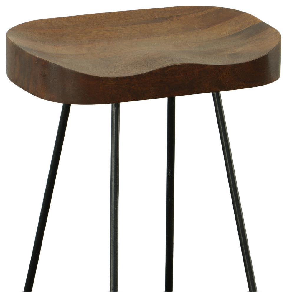 Stationary Solid Mango Wood Seat Tractor Stool, Chestnut/Black
