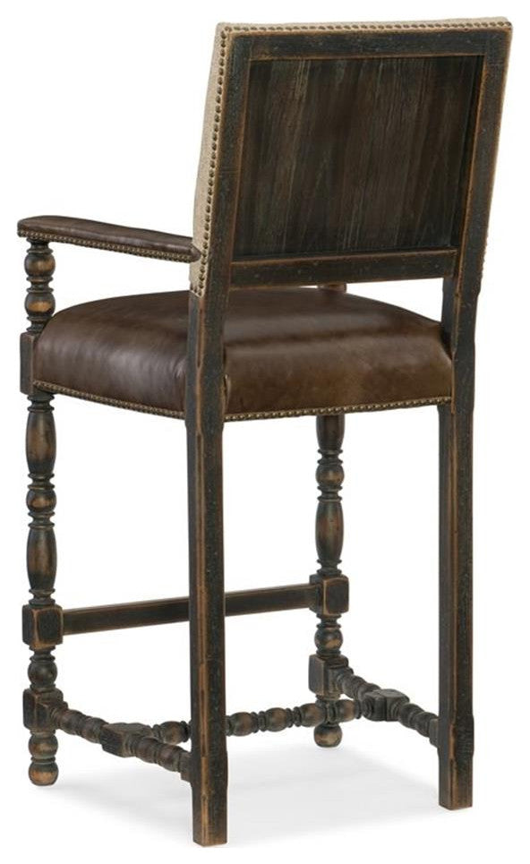 Bowery Hill Wood Bar Stool Chair in Brown With Square Seat & Footrest & Backrest