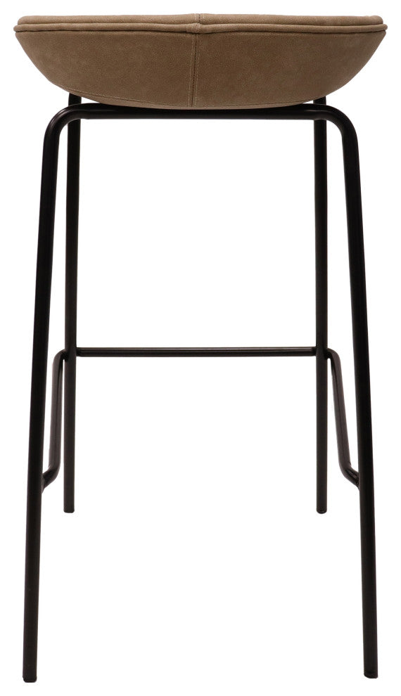 LeisureMod Servos Barstool With Faux Leather Seat and Iron Frame Set of 2, Sand Brown