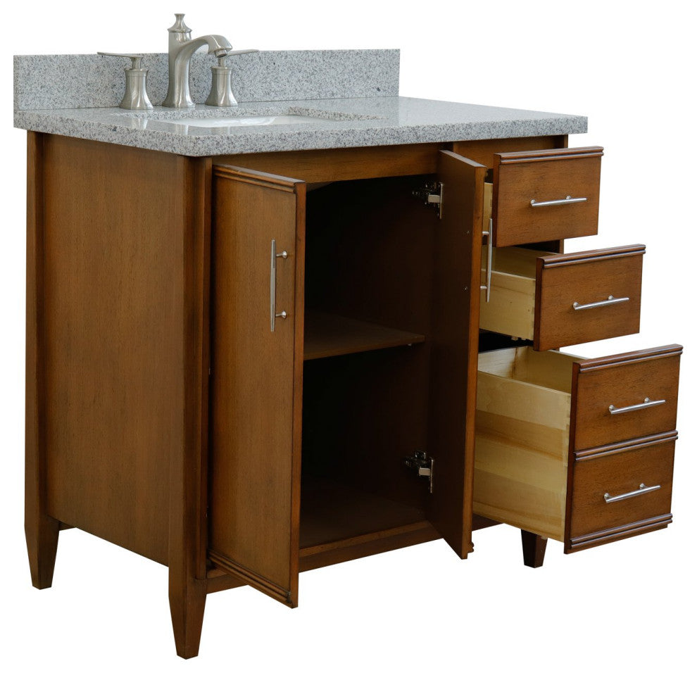 37" Single Vanity, Walnut Finish With Gray Granite