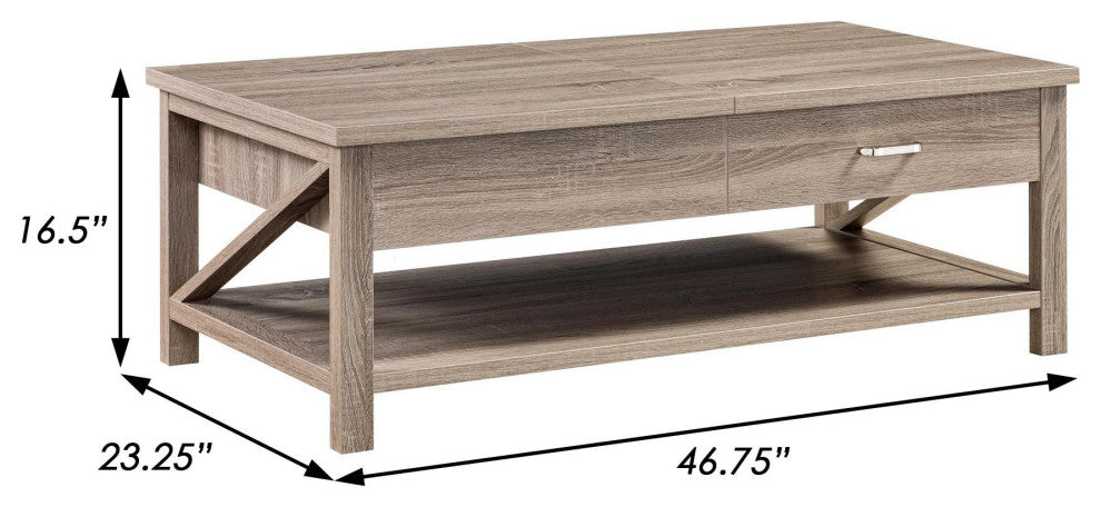 Benzara Modern Coffee Table, Half Lift Top, Hidden Storage, Taupe Finish
