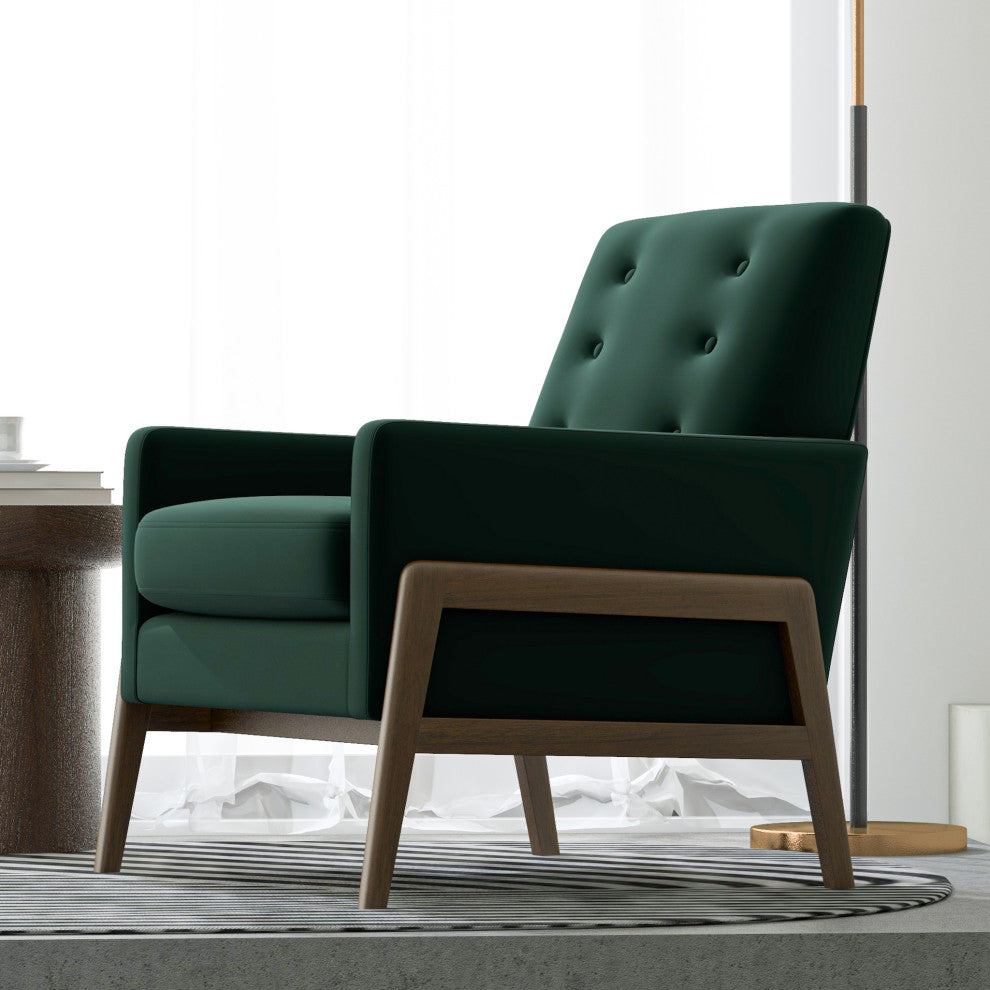 Stella Mid-Century Modern Tufted Back Upholstered Lounge Chair, Green