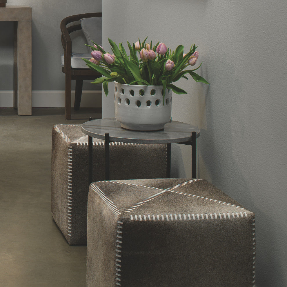 Grey Hide Ottoman, Small