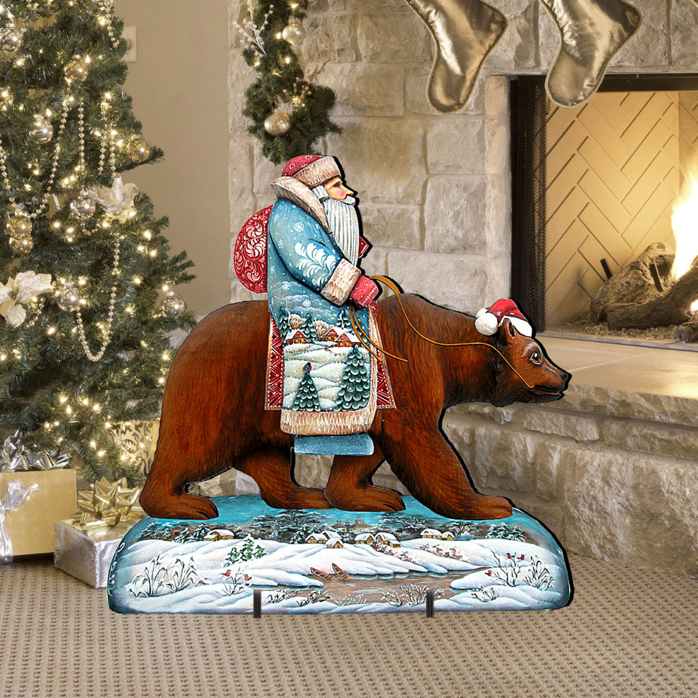 Grizzly Bear Santa Free Stand Outdoor Decor