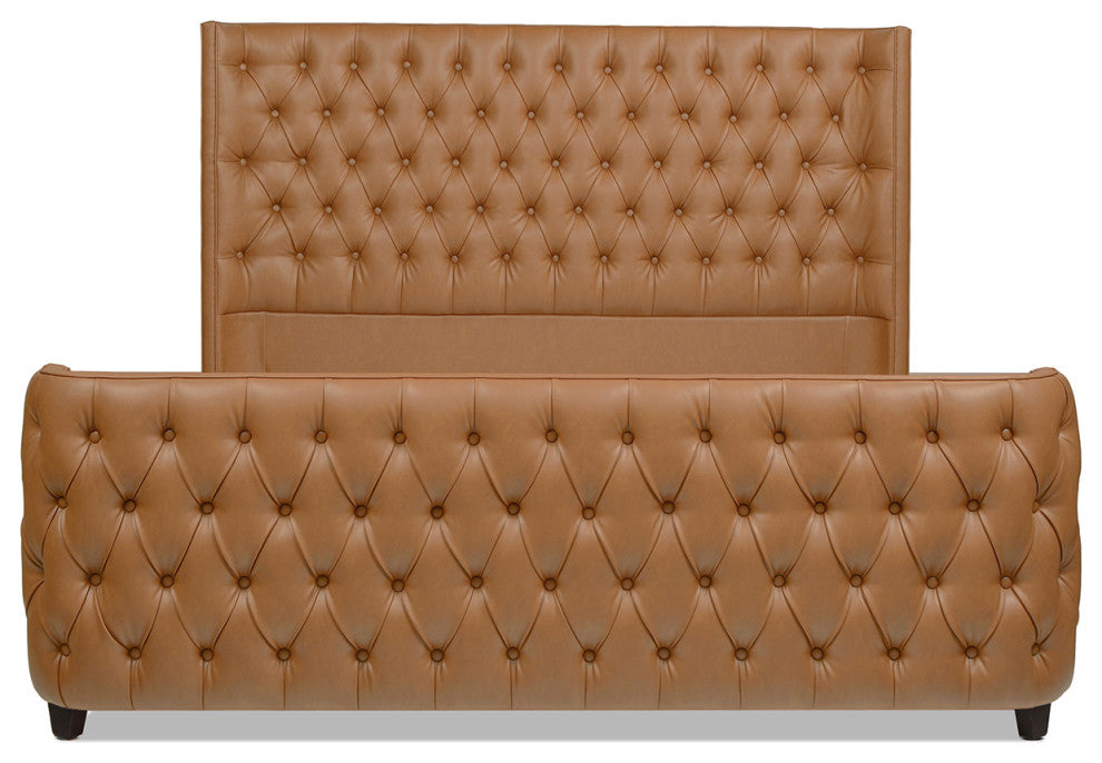 Brooklyn Tufted Sheltered Wingback Panel Bed, Caramel Tan Brown, King