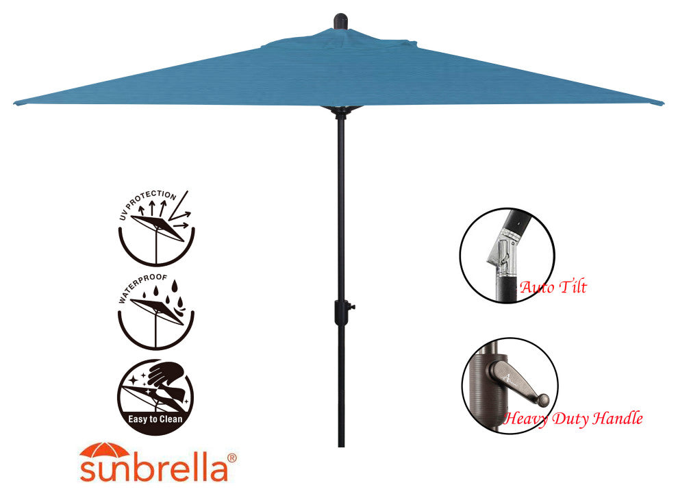 10'x6.5' Rectangular Auto Tilt Market Umbrella, Black Frame, Sunbrella, Sapphire Blue