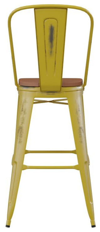 Yellow Metal Stool, Teak Seat