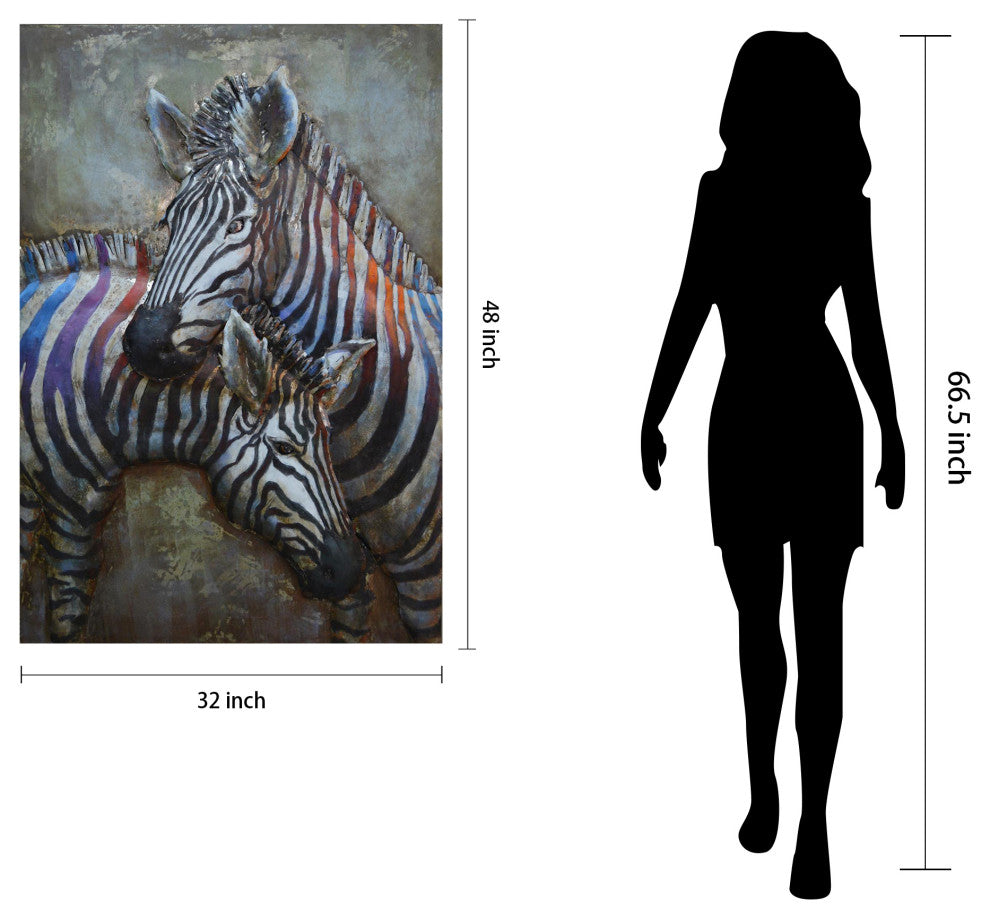 Zebra Wall Art Primo Mixed Media Hand Painted Iron Wall Sculpture  32x48