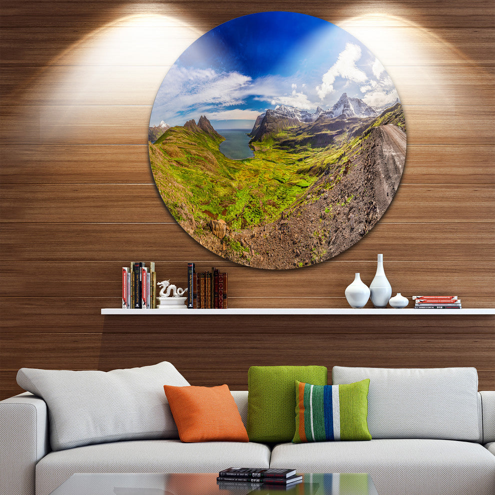 Arctic Sea And Green Mountains, Landscape Round Wall Art, 38"
