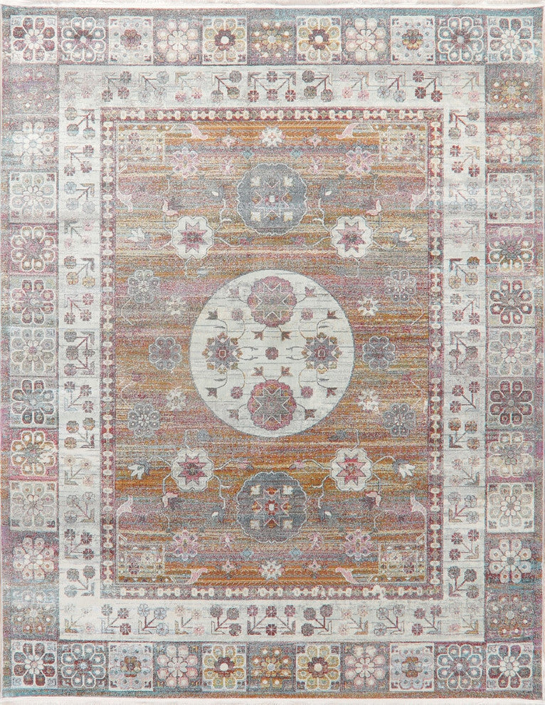 Vintage-Style Medallion Distressed Border Area Rug, 8 X 10 Ft.