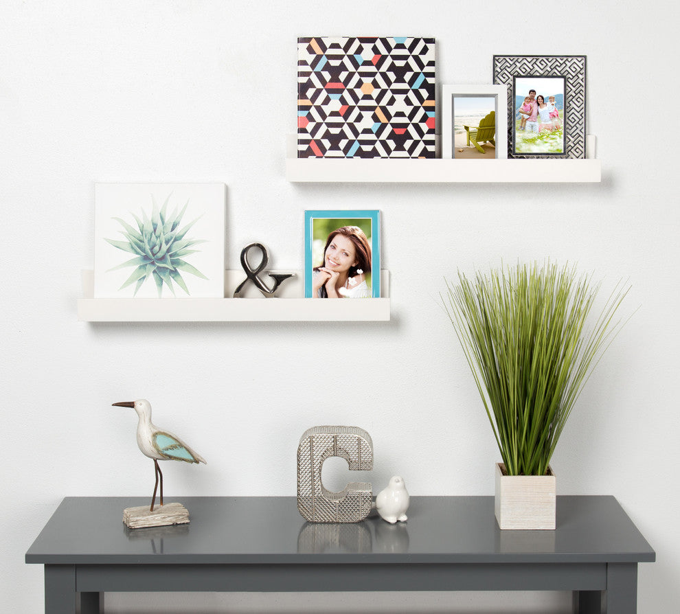 Levie Wooden Picture Ledge Wall Shelf Set, White 2 Piece