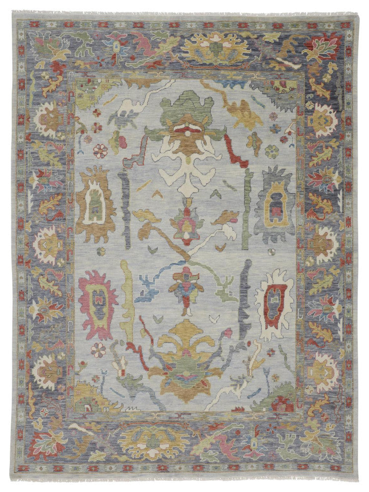 Larson Luxe Hand Knot Botanical Rug, Dark Denim Blue, 12'x15'