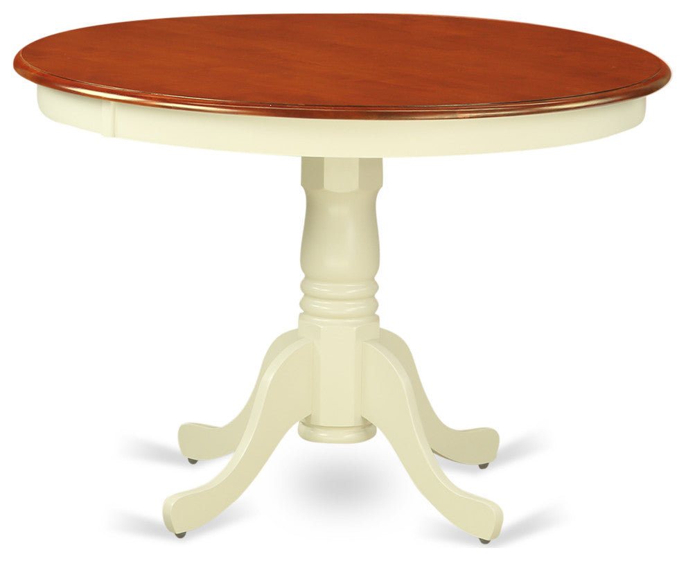 3 Pc Set, Round Dinette Table, 2 Wood Dinette Chairs In Buttermilk, Cherry .