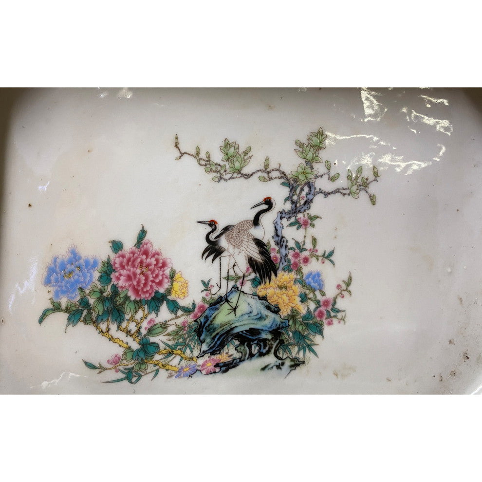 Chinese Off White Porcelain Flower Cranes Rectangular Display Plate Hws1820