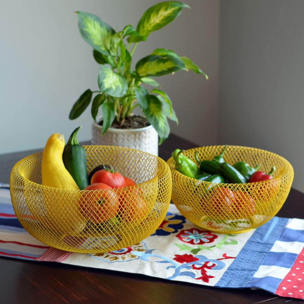 Pop Yellow 2-Piece Metal-Mesh Bowl Set