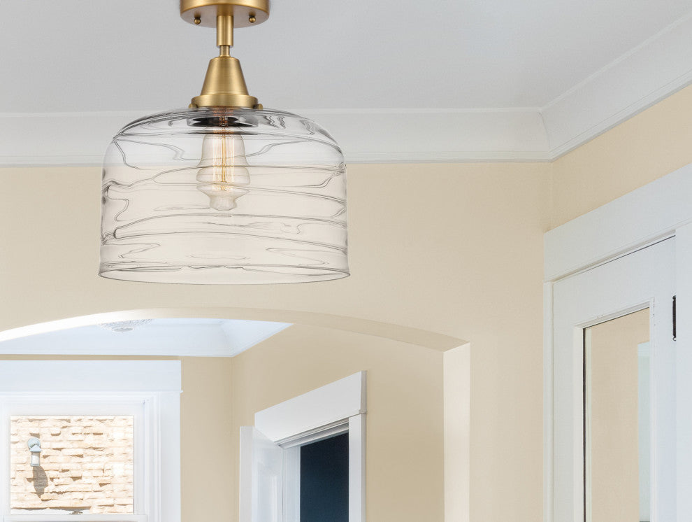 Caden X-Large Bell Flush Mount, Brushed Brass, Clear Deco Swirl