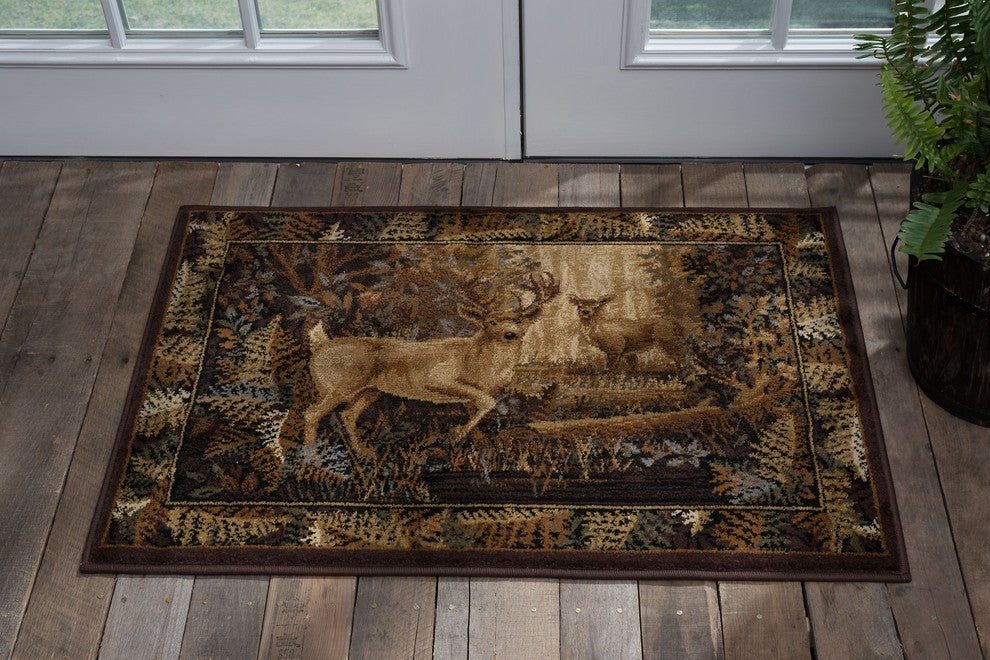 Fern Deer Novelty Lodge Pattern Beige Scatter Mat Rug, 2''x3''