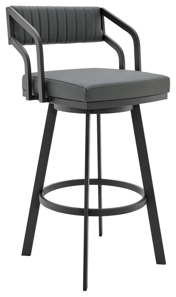 30" Timeless Slate Gray Faux Leather Silver Finish Swivel Counter Stool