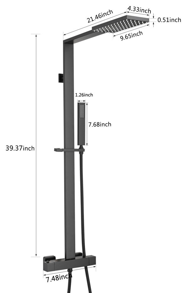 Wall mounted exposed installation shower system, Matte Black