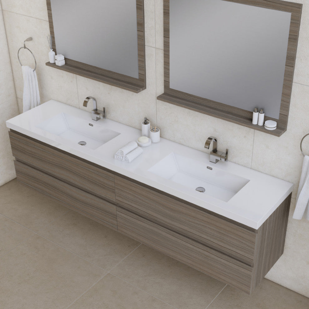 Paterno 84" Wall Mounted Double Bathroom Vanity With Sink, Gray