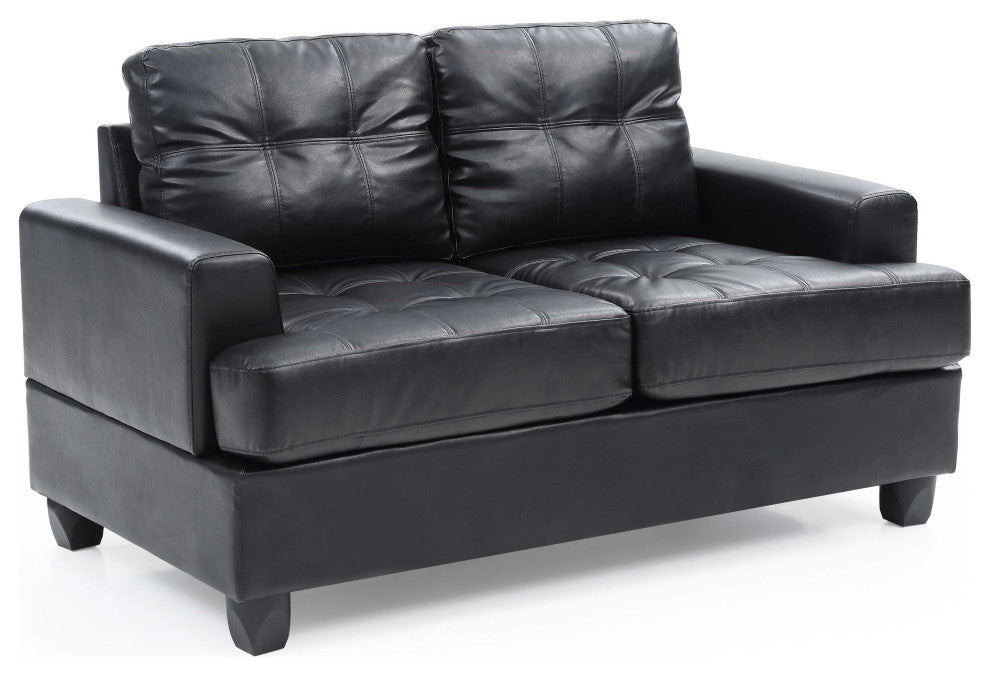 Sandridge 58 in. W Flared Arm Faux Leather Straight Sofa, Black