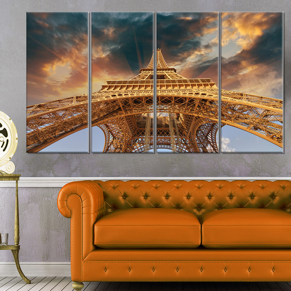 "Paris Eiffel Tower in Paris With Sunset Colors" Wall Art, 48"x28", 4-Panels