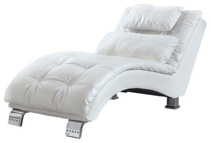 Benzara BM156094 Exuberant White Chaise With Sturdy Chrome Legs