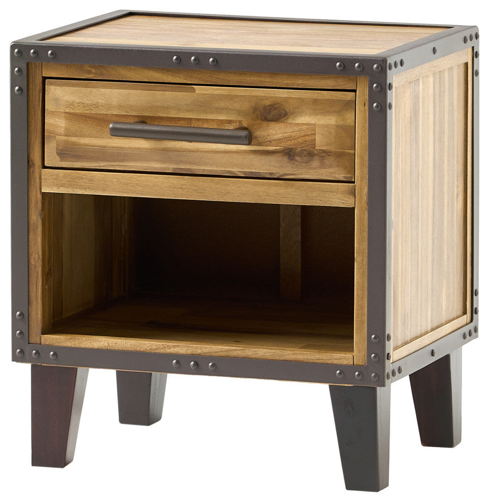 GDF Studio Glendora Solid Wood Single Drawer End Table Nightstand, Natural Stain