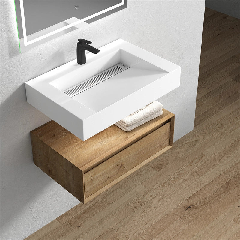 Alysa 30'' Floating Vanity, Acrylic Sink, White Oak