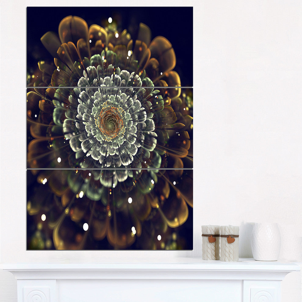 "Perfect Fractal Flower in Orange and Silver" Metal Wall Art, 3 Panels, 28"x36"