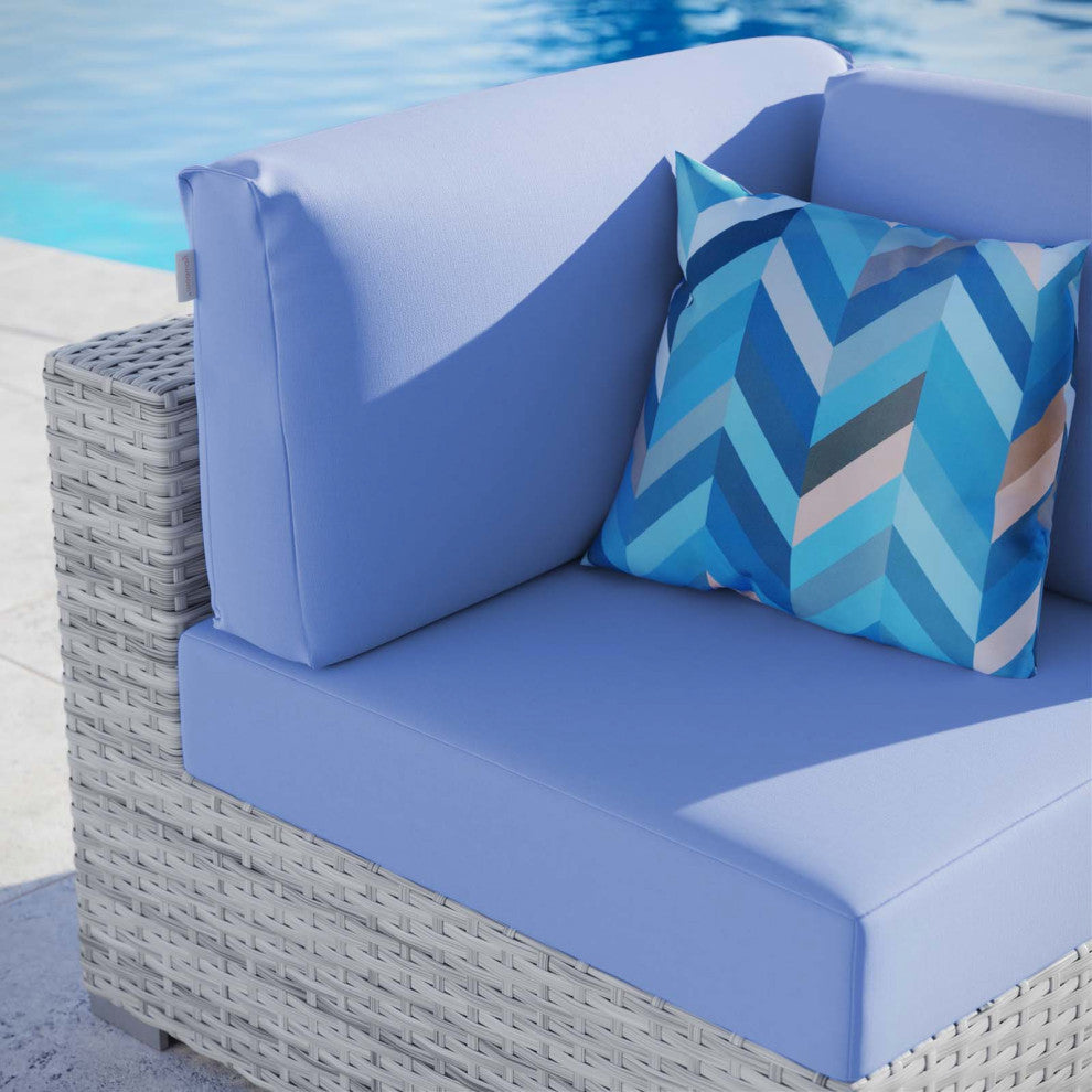 Lounge Chair, Rattan, Wicker, Gray Blue, Modern, Outdoor Patio Cafe Bistro
