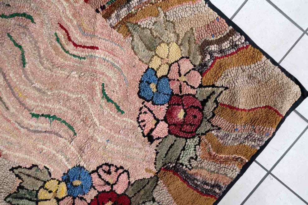 Handmade Antique American Hooked Rug 3.2'x5.7', 100cmx174cm 1880s
