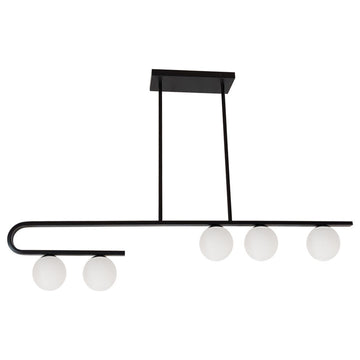 5 Light Halogen Matte Black Horizontal Pendant w/ White Glass