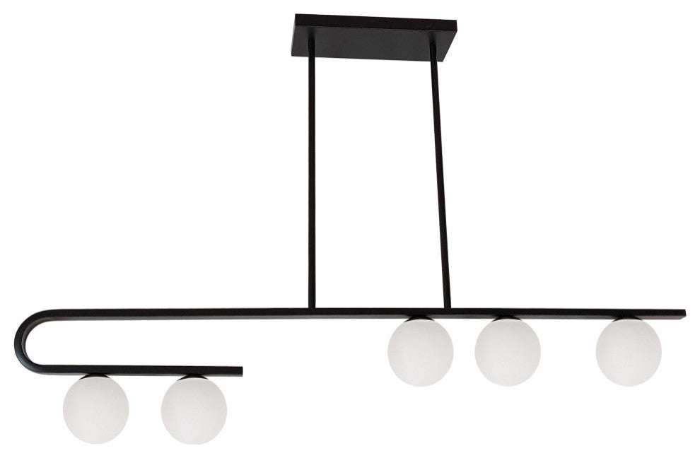 5 Light Halogen Matte Black Horizontal Pendant w/ White Glass