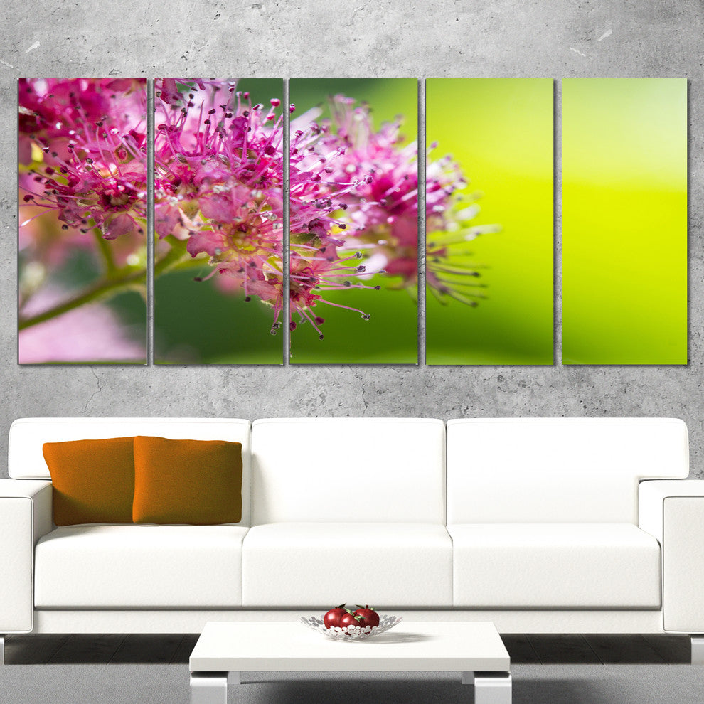 "Pink Little Flowers in Green" Canvas Art Print60"x28", 5-Panels