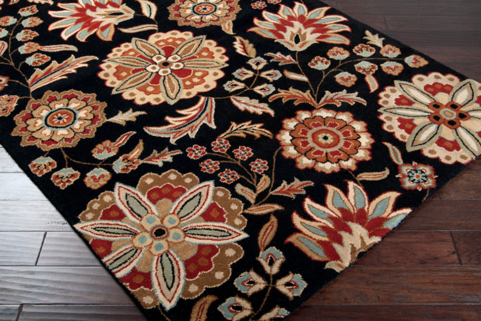 Surya Athena ATH-5017 Transitional Area Rug, Black, 4' Square