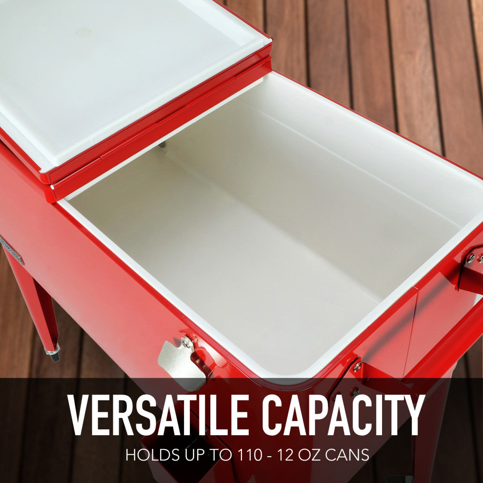 Permasteel 80 Quart Portable Rolling Patio Cooler, Red