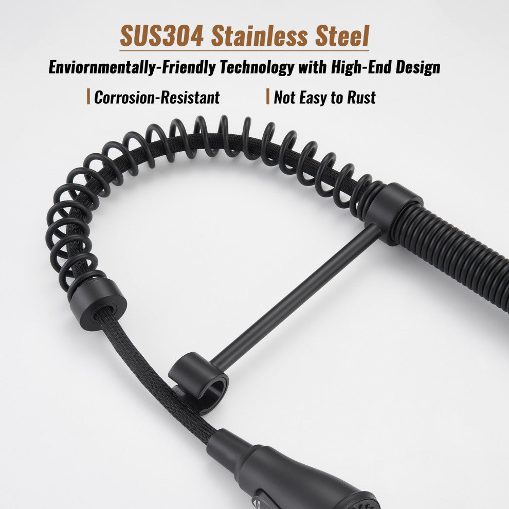 Single Handle Kitchen Faucet Pull-Down Sprayer, 360 Swivel, Three Functions, Matte Black