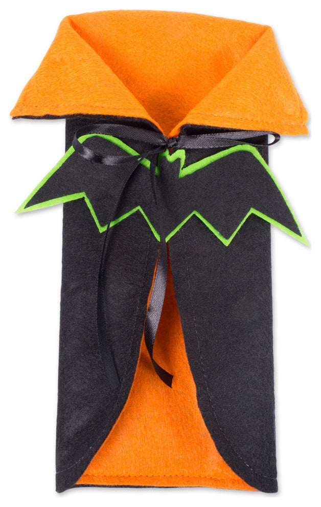 Orange Bat Halloween Wine Bottle Covers, Set of 2